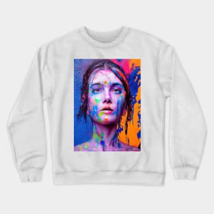 Painted Insanity Dripping Madness 1 - Abstract Surreal Expressionism Digital Art - Bright Colorful Portrait Painting - Dripping Wet Paint & Liquid Colors Crewneck Sweatshirt